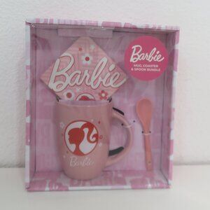 (#101) Barbie 3 Set - Mug, spoon and coaster Bundle